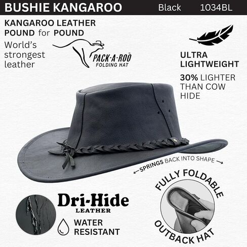 1034 Kangaroo - Australian Kangaroo Leather Cowboy Hat - Foldable, Ultra Light, Durable, Water Resistant in Kuwait