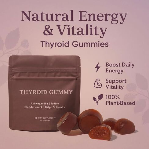 علكة الغدة الدرقية للنساء | مع عشب البحر الغني باليود، إل-تيروسين، أشواغاندا والسيلينيوم | دعم الطاقة والتمثيل الغذائي | 60 علكة in Kuwait