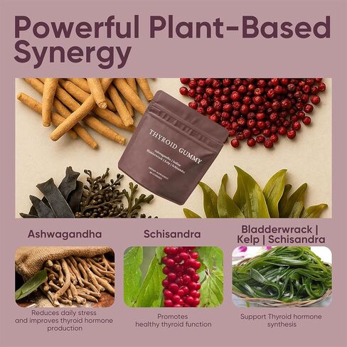 علكة الغدة الدرقية للنساء | مع عشب البحر الغني باليود، إل-تيروسين، أشواغاندا والسيلينيوم | دعم الطاقة والتمثيل الغذائي | 60 علكة in Kuwait