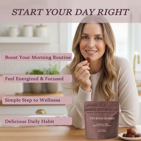 علكة الغدة الدرقية للنساء | مع عشب البحر الغني باليود، إل-تيروسين، أشواغاندا والسيلينيوم | دعم الطاقة والتمثيل الغذائي | 60 علكة in Kuwait