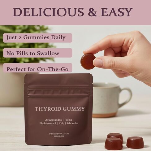 علكة الغدة الدرقية للنساء | مع عشب البحر الغني باليود، إل-تيروسين، أشواغاندا والسيلينيوم | دعم الطاقة والتمثيل الغذائي | 60 علكة in Kuwait