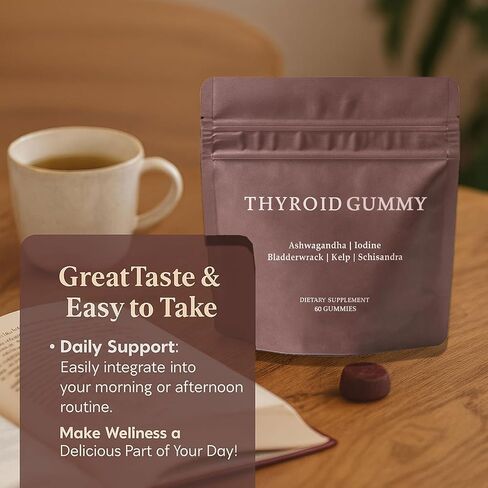 علكة الغدة الدرقية للنساء | مع عشب البحر الغني باليود، إل-تيروسين، أشواغاندا والسيلينيوم | دعم الطاقة والتمثيل الغذائي | 60 علكة in Kuwait