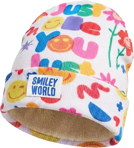 قبعة شتوية للأطفال من SMILEYWORLD للأولاد والبنات من عمر 3 إلى 16 عامًا، قبعة شتوية مبطنة بالصوف، قبعة محبوكة قابلة للتمدد للأطفال والشباب، باللون الأبيض in Kuwait