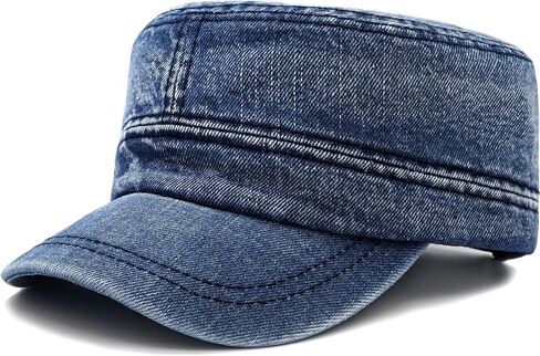 Cadet Army Cap Denim Military Caps Flat Top Hats for Men Women in Saudi Arabia