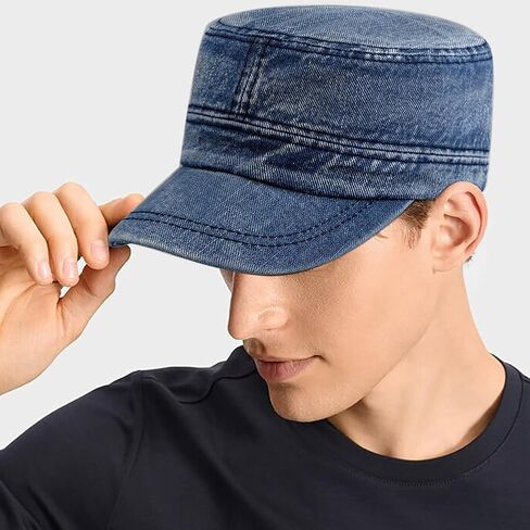 Cadet Army Cap Denim Military Caps Flat Top Hats for Men Women in Saudi Arabia