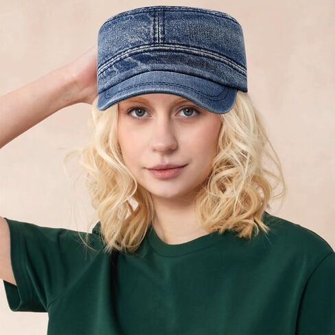 Cadet Army Cap Denim Military Caps Flat Top Hats for Men Women in Saudi Arabia