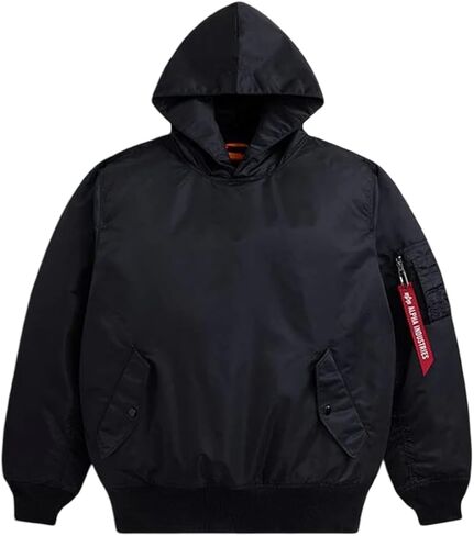 سترة Alpha Industries للرجال بغطاء للرأس MA-1 Flight Bomber 100% نايلون مقاوم للماء، جيوب متعددة الاستخدامات، ملابس خارجية للخريف in Saudi Arabia