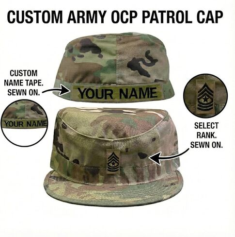 Army Patrol Cap OCP with Sew On Rank and Name Tape USGI in Saudi Arabia