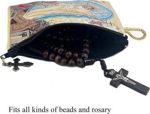 Resurrection of Christ, Tapestry Icon Pouch, Bible Verse Zippered Rosary Case, Double Sided, 5.5 Inches in Saudi Arabia