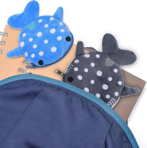 Shark Coin Purse Zipper Wallet Plush Small Purse for Boys Women Soft Cartoon Coin Pouch Blue and Gray in Saudi Arabia