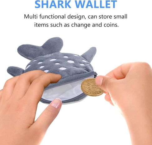 Uonlytech Shark Coin Pouch Zipper Wallet Plush Small Coin Purse for Boys Soft Blue Gray Cute Change Holder for Travel and Everyday Use in Saudi Arabia