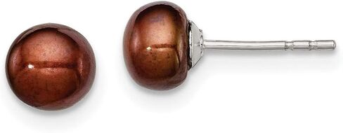 Chocolate Brown Freshwater Cultured Button Pearl Post Earrings in 925 Sterling Silver in Saudi Arabia