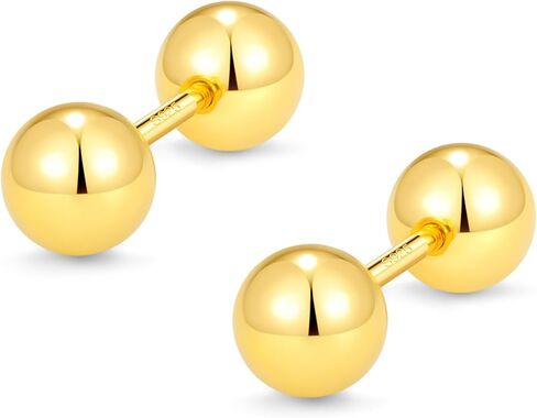 S925 Balls Stud Earrings with Screw Backs|14K Gold Plated S925 Hypoallergenic| Two Balls Studs for Men and Women |Ear Healing|Helix Cartilage Earlobe|Sleep Wear in Saudi Arabia