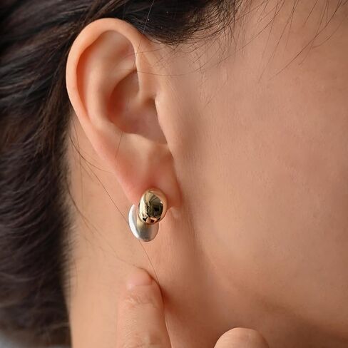 Two-Tone Chunky Oval Ball Earrings for Women, 2 in 1 Gold Silver Front and Back Stud Earrings, Lightweight 925 Sterling Silver Post, Fashion Jewelry Gift in Saudi Arabia