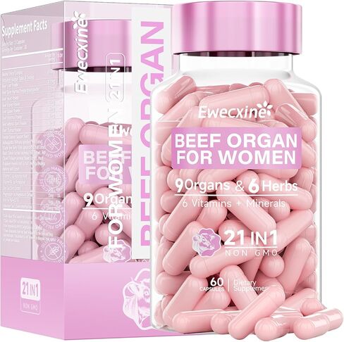 Beef Organ Supplement for Women | 9-Organ Formula with Herbal Support, Liver, Uterus, Ovary, Heart & Kidney for Feminine Balance & Energy | New Zealand Grass-Fed | 60 Capsules in Saudi Arabia