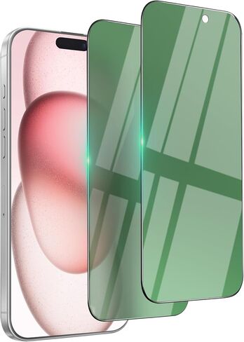 2 Pack for iPhone 15 Privacy Screen Protector Tempered Glass for 15 6.1inch Gradient Green Anti Spy Anti Blue Light Full Coverage Easy Installation Bubble Free in Saudi Arabia