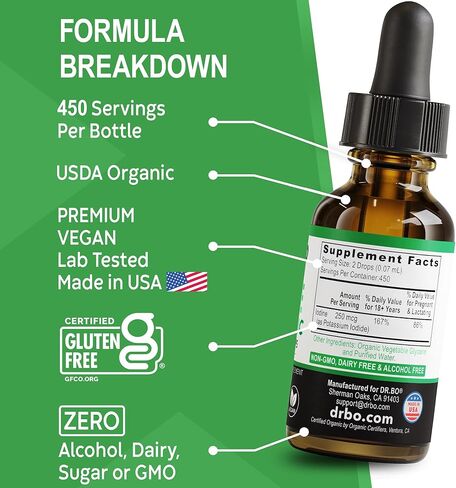 قطرات اليود السائلة يوديد البوتاسيوم - إمداد لمدة عام واحد، مكملات قطرات اليود العضوية النقية والشفافة بالإضافة إلى دعم الغدة الدرقية - مكمل سائل يوديد البوتاسيوم العضوي، صبغة مكملات الغدة الدرقية، 1 أونصة سائلة in Kuwait