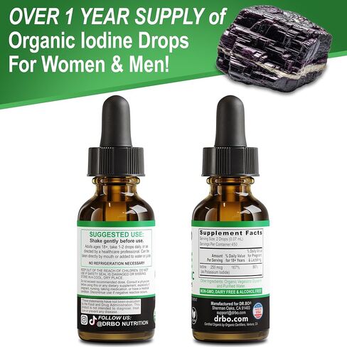 قطرات اليود السائلة يوديد البوتاسيوم - إمداد لمدة عام واحد، مكملات قطرات اليود العضوية النقية والشفافة بالإضافة إلى دعم الغدة الدرقية - مكمل سائل يوديد البوتاسيوم العضوي، صبغة مكملات الغدة الدرقية، 1 أونصة سائلة in Kuwait