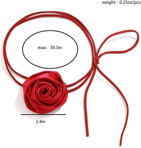 Vintage Large Red Flower Necklace for Women, Exquisite Big Velvet Fabric Floral Collar Choker Necklaces Y2K Charm Valentine Party Prom Jewelry Gifts in Saudi Arabia