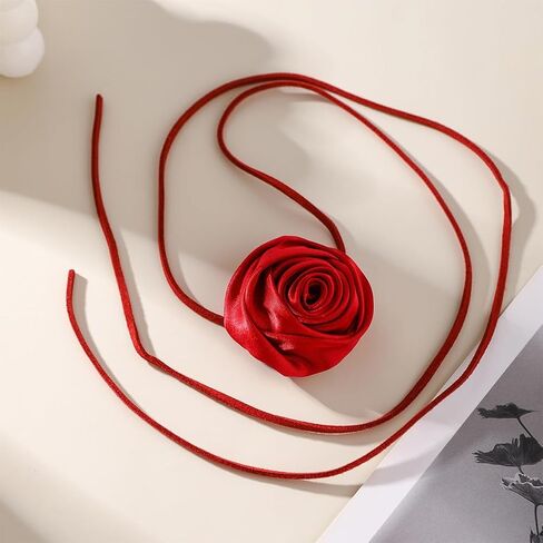 Vintage Large Red Flower Necklace for Women, Exquisite Big Velvet Fabric Floral Collar Choker Necklaces Y2K Charm Valentine Party Prom Jewelry Gifts in Saudi Arabia