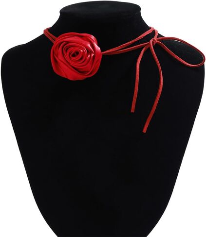 Vintage Large Red Flower Necklace for Women, Exquisite Big Velvet Fabric Floral Collar Choker Necklaces Y2K Charm Valentine Party Prom Jewelry Gifts in Saudi Arabia