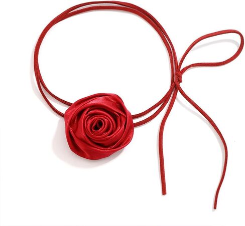 Vintage Large Red Flower Necklace for Women, Exquisite Big Velvet Fabric Floral Collar Choker Necklaces Y2K Charm Valentine Party Prom Jewelry Gifts in Saudi Arabia
