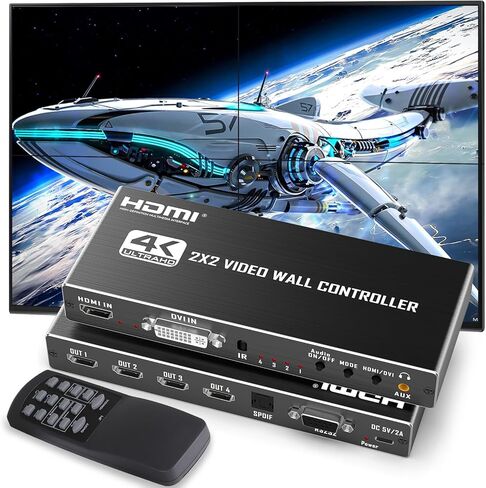 وحدة تحكم حائط فيديو 4K 3x3، معالج حائط تلفزيون HDMI، 9 شاشات تلفزيون في شاشة حائط واحدة مع دوران 180 درجة، شاشات تلفزيون متعددة صورة واحدة، 13 وضعًا للربط 1x2、1x3、1x4、2x1、2x2、2x3、2x4、3x1、3x2、 3x3 in Kuwait