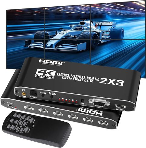 وحدة تحكم حائط فيديو 4K 3x3، معالج حائط تلفزيون HDMI، 9 شاشات تلفزيون في شاشة حائط واحدة مع دوران 180 درجة، شاشات تلفزيون متعددة صورة واحدة، 13 وضعًا للربط 1x2、1x3、1x4、2x1、2x2、2x3、2x4、3x1、3x2、 3x3 in Kuwait