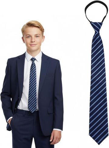 Navy Blue Stripe Zipper School Ties, Formal School Ties for Schools Uniforms, Graduation, Cosplay, Casual in Saudi Arabia