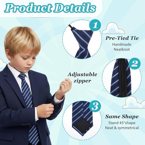 Navy Blue Stripe Zipper School Ties, Formal School Ties for Schools Uniforms, Graduation, Cosplay, Casual in Saudi Arabia