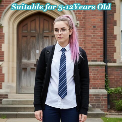 Navy Blue Stripe Zipper School Ties, Formal School Ties for Schools Uniforms, Graduation, Cosplay, Casual in Saudi Arabia