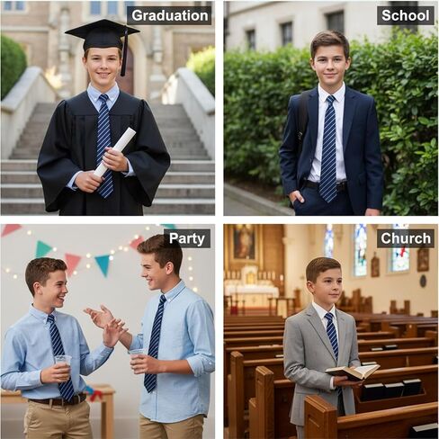 Navy Blue Stripe Zipper School Ties, Formal School Ties for Schools Uniforms, Graduation, Cosplay, Casual in Saudi Arabia