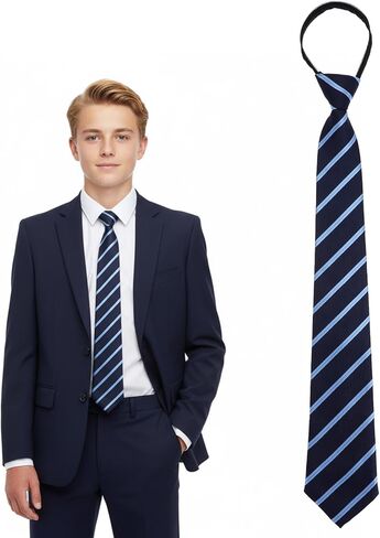 Navy Blue Stripe Zipper School Ties, Formal School Ties for Schools Uniforms, Graduation, Cosplay, Casual in Saudi Arabia