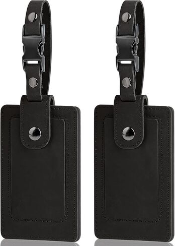 Premium Genuine Leather Luggage Tags for Suitcases - Quick Release, Privacy Protection, Elegant and Durable, Travel Essential Luggage Tag - 2 Pack Black in Kuwait