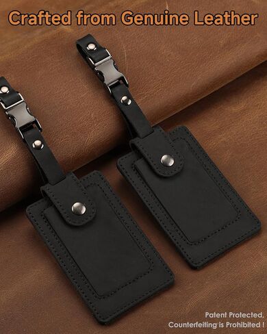 Premium Genuine Leather Luggage Tags for Suitcases - Quick Release, Privacy Protection, Elegant and Durable, Travel Essential Luggage Tag - 2 Pack Black in Kuwait