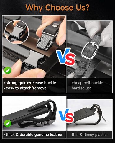 Premium Genuine Leather Luggage Tags for Suitcases - Quick Release, Privacy Protection, Elegant and Durable, Travel Essential Luggage Tag - 2 Pack Black in Kuwait