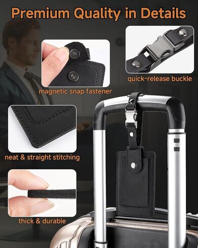 Premium Genuine Leather Luggage Tags for Suitcases - Quick Release, Privacy Protection, Elegant and Durable, Travel Essential Luggage Tag - 2 Pack Black in Kuwait
