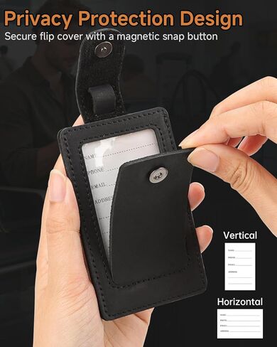 Premium Genuine Leather Luggage Tags for Suitcases - Quick Release, Privacy Protection, Elegant and Durable, Travel Essential Luggage Tag - 2 Pack Black in Kuwait