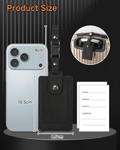 Premium Genuine Leather Luggage Tags for Suitcases - Quick Release, Privacy Protection, Elegant and Durable, Travel Essential Luggage Tag - 2 Pack Black in Kuwait