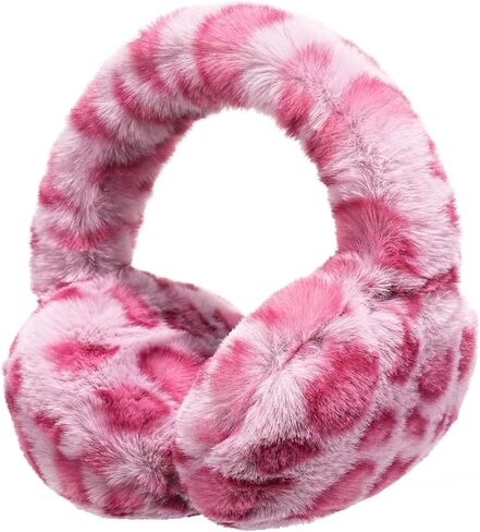 Leopard Print Ear Muffs for Women, Warm Plush Adjustable Foldable Winter Earmuffs, Gift Ready in Kuwait