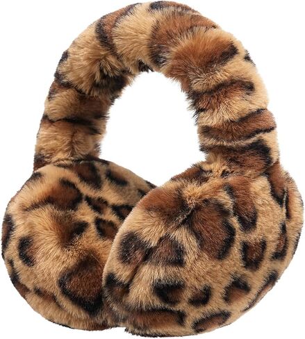 Leopard Print Ear Muffs for Women, Warm Plush Adjustable Foldable Winter Earmuffs, Gift Ready in Kuwait
