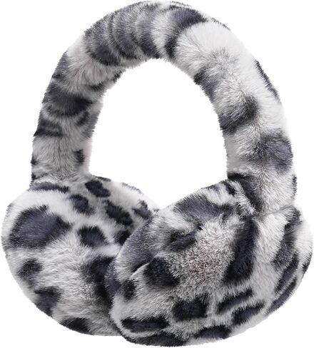 Leopard Print Ear Muffs for Women, Warm Plush Adjustable Foldable Winter Earmuffs, Gift Ready in Saudi Arabia