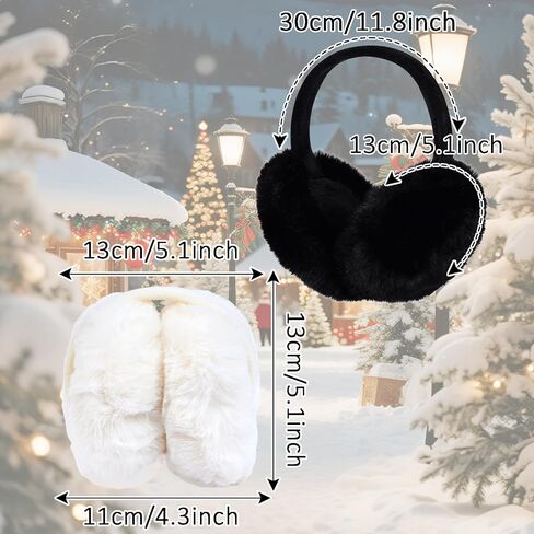 2 Pcs Ear Muffs for Winter Women Faux Fur Fuzzy Earmuffs White Black Fluffy Earmuffs for Women in Saudi Arabia
