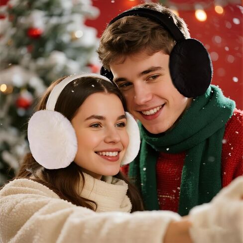 2 Pcs Ear Muffs for Winter Women Faux Fur Fuzzy Earmuffs White Black Fluffy Earmuffs for Women in Saudi Arabia