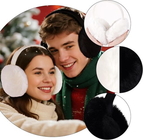 2 Pcs Ear Muffs for Winter Women Faux Fur Fuzzy Earmuffs White Black Fluffy Earmuffs for Women in Saudi Arabia