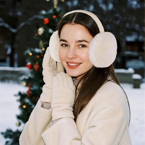 2 Pcs Ear Muffs for Winter Women Faux Fur Fuzzy Earmuffs White Black Fluffy Earmuffs for Women in Saudi Arabia
