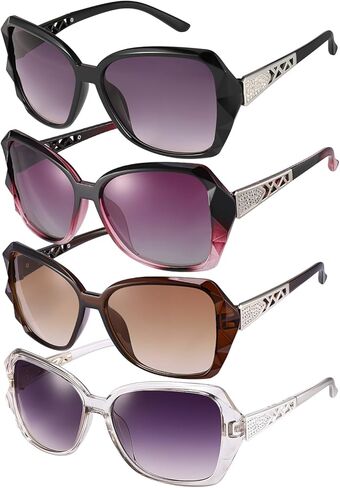 4 قطع نظارات شمسية نسائية كبيرة، نظارات شمسية مستقطبة كبيرة الحجم بالأشعة فوق البنفسجية 400، نظارات شمسية كلاسيكية للسيدات بإطار كبير من حجر الراين المتلألئ للنساء in Kuwait