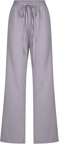 Linen Pants for Women Elastic High Waist Lounge Beach Summer Pants Loose Fit Casual Straight Leg Trousers Pockets in Saudi Arabia