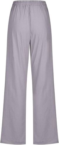 Linen Pants for Women Elastic High Waist Lounge Beach Summer Pants Loose Fit Casual Straight Leg Trousers Pockets in Saudi Arabia