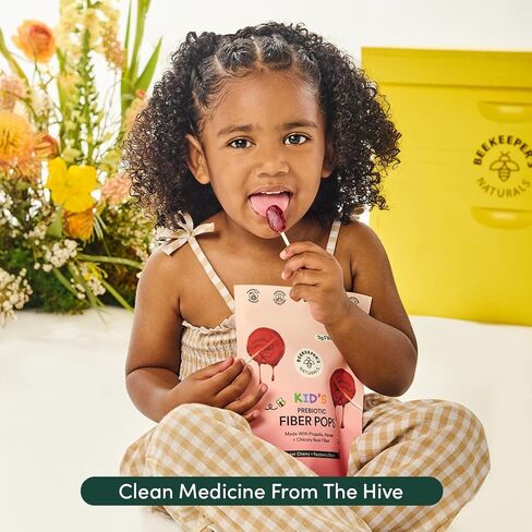 مصاصات ألياف البريبايوتيك للأطفال من Beekeeper's Naturals - مكمل ألياف تم تركيبه بواسطة الطبيب، يدعم انتظام الجهاز الهضمي، 3 جم من الألياف والعسل، حزمة متنوعة من التوت والكرز الحلو، 15 قيراط in Kuwait
